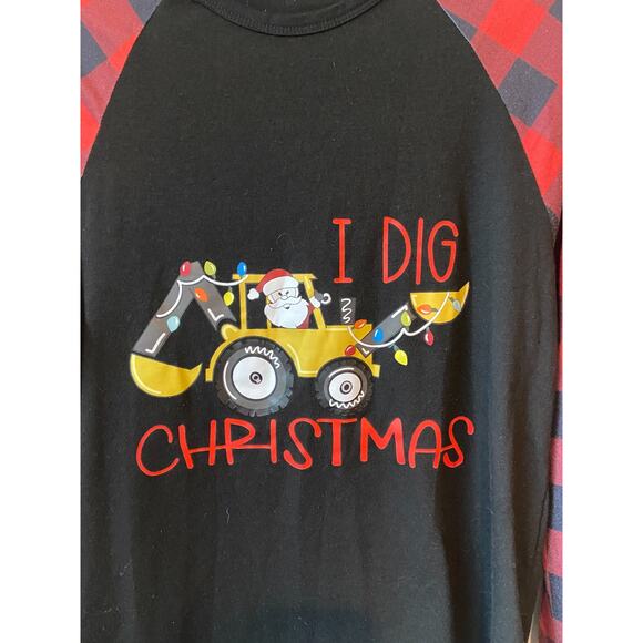Cutematchy Womens Long Sleeve I Dig Christmas Pajama Top Red/Black Plaid, Small - Picture 2 of 5